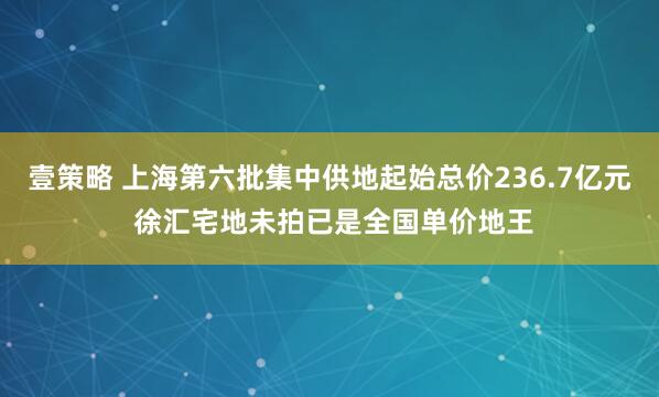 壹策略 上海第六批集中供地起始总价236.7亿元 徐汇宅地未拍已是全国单价地王